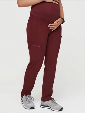 Figs Yola Straight Maternity Scrub Pants in Burgundy.